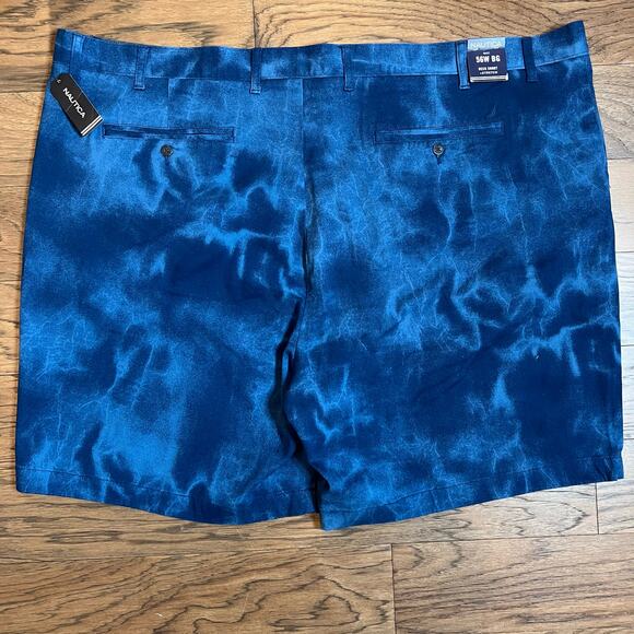 Nautica 56W 86 Blue Dye Print Shorts Casual Golf Flat Front Big‎ & Tall NWT - Picture 2 of 5